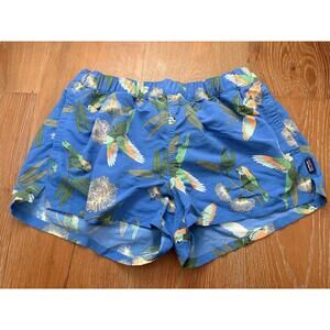 Patagonia Blue Recycled Nylon Shorts with Parrot Print Size M